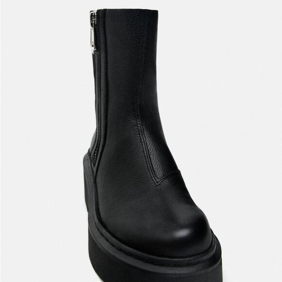 ZARA LOW HEELED LEATHER ANKLE BOOTS WITH ZIPPER - Picture 7 of 7